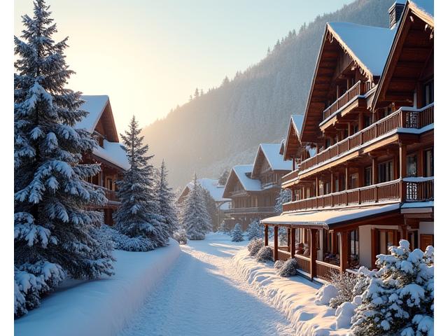 Elegantes Gstaad mit traditionellen Luxus-Chalets und verschneiten Bäumen, strahlt ruhigen Luxus aus